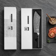 Zayiko Black Edition - BBQ- und Blockmesser 20 cm - Damastmesser aus schwarzem Stahl