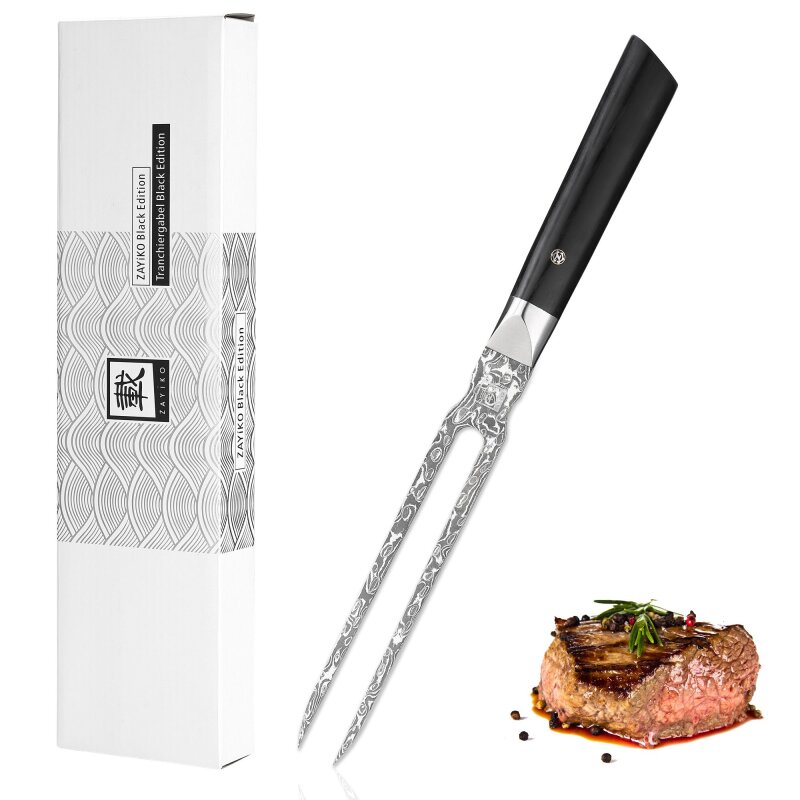 Zayiko Black Edition - Tranchiergabel - Damastmesser aus schwarzem Stahl