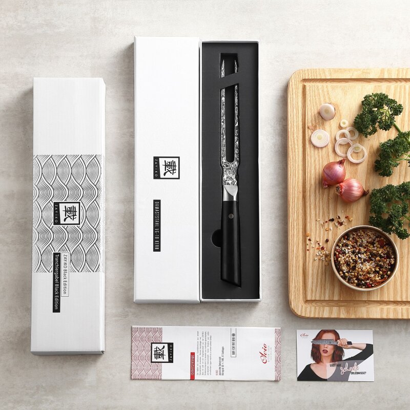 Zayiko Black Edition - Tranchiergabel - Damastmesser aus schwarzem Stahl