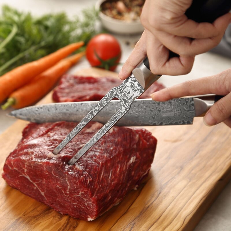 Zayiko Black Edition - Tranchiergabel - Damastmesser aus schwarzem Stahl