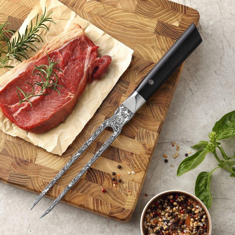 Zayiko Black Edition - Tranchiergabel - Damastmesser aus schwarzem Stahl