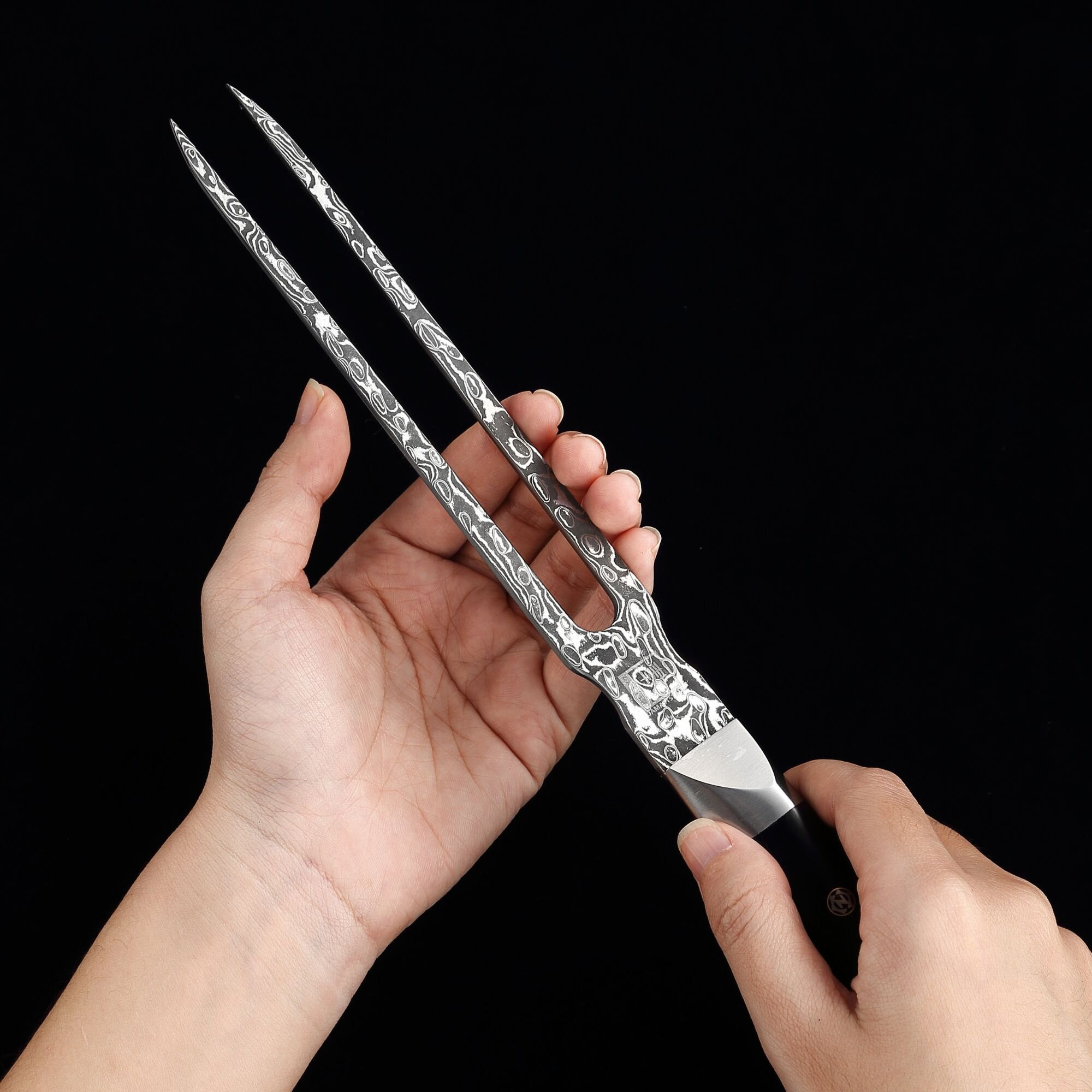 Zayiko Black Edition - Tranchiergabel - Damastmesser aus schwarzem Stahl