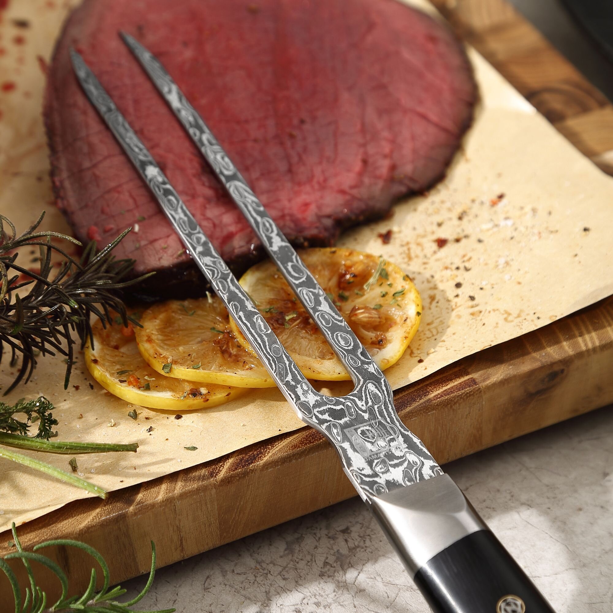 Zayiko Black Edition - Tranchiergabel - Damastmesser aus schwarzem Stahl