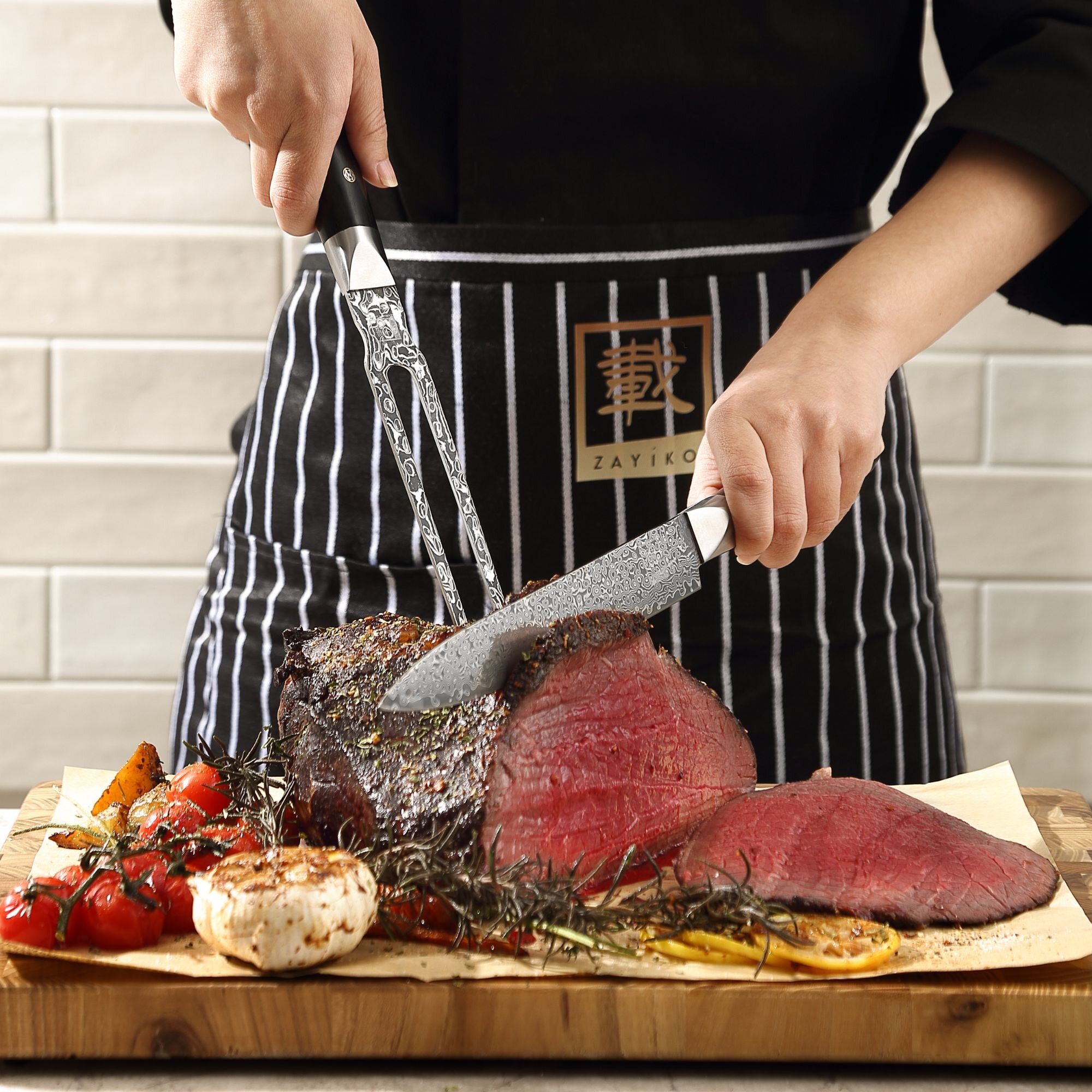 Zayiko Black Edition - Tranchiergabel - Damastmesser aus schwarzem Stahl