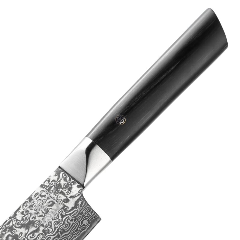Zayiko Black Edition - 3er Set - Santoku, kleines Santoku, Officemesser - Damastmesser aus schwarzem Stahl