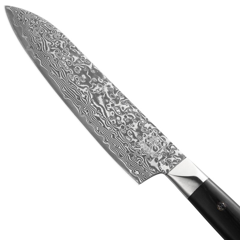 Zayiko Black Edition - 3er Set - Santoku, kleines Santoku, Officemesser - Damastmesser aus schwarzem Stahl