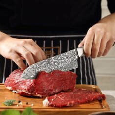 Zayiko Black Edition - 3er Set - Santoku, kleines Santoku, Officemesser - Damastmesser aus schwarzem Stahl