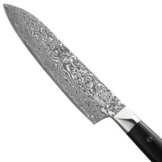 Zayiko Black Edition - 3er Set - Santoku, kleines Santoku, Officemesser - Damastmesser aus schwarzem Stahl