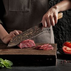 Zayiko BlackMagma - Kiritsuke 21cm - Damastmesser in schwarz mit Bronze- und Kupferelementen