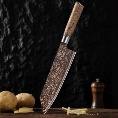 Zayiko BlackMagma - Kiritsuke 21cm - Damastmesser in schwarz mit Bronze- und Kupferelementen