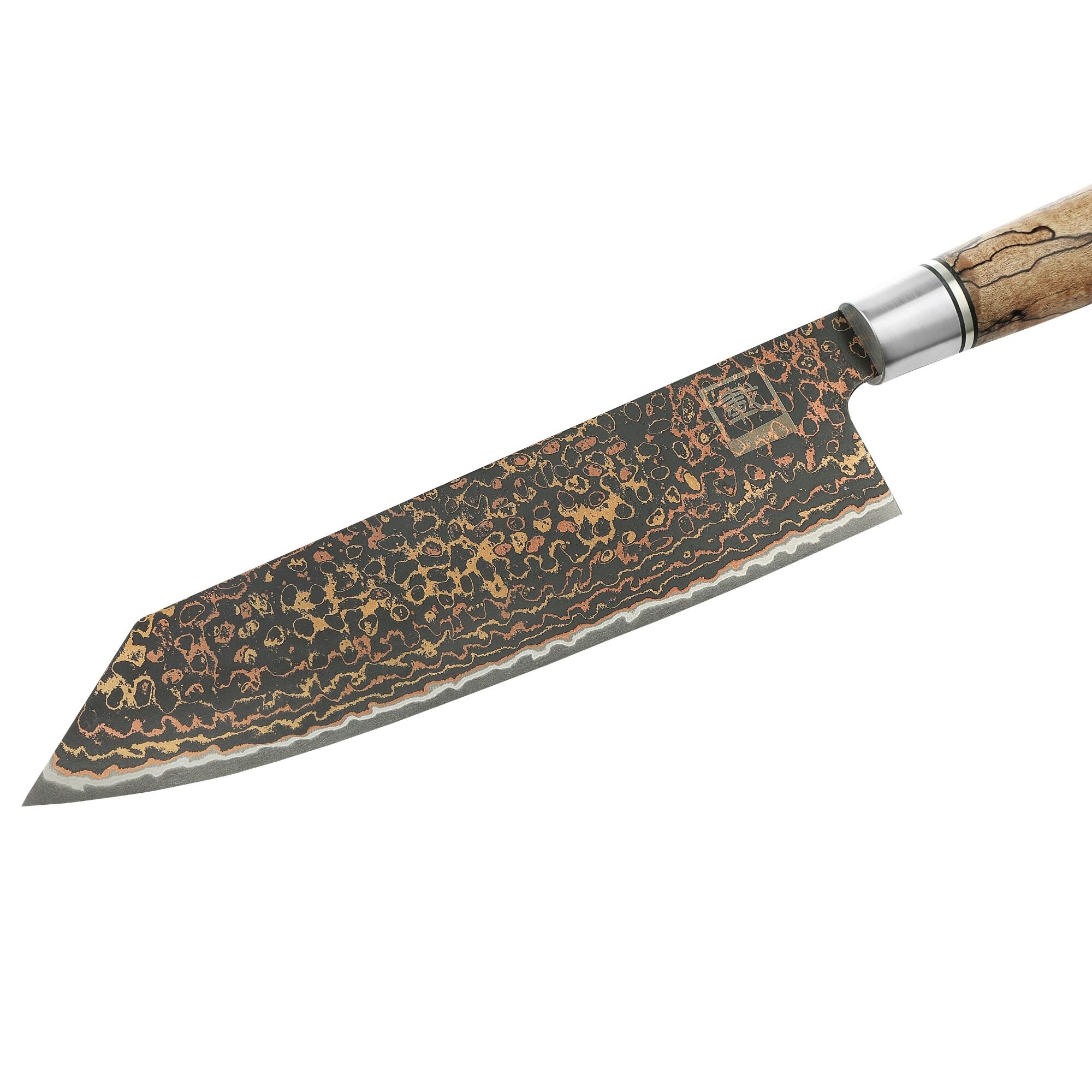 Zayiko BlackMagma - Kiritsuke 21cm - Damastmesser in schwarz mit Bronze- und Kupferelementen