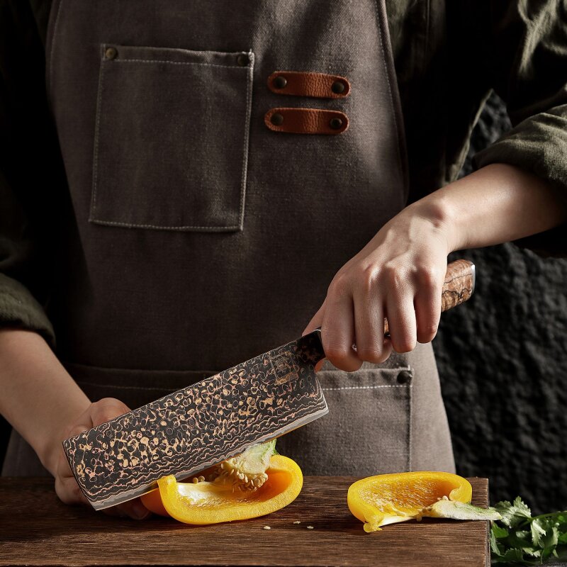 Zayiko BlackMagma - Nakiri 18cm - Damastmesser in schwarz mit Bronze- und Kupferelementen