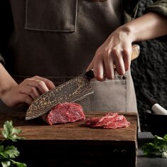 Zayiko BlackMagma - Santoku 16,5 cm - Damastmesser in schwarz mit Bronze- und Kupferelementen