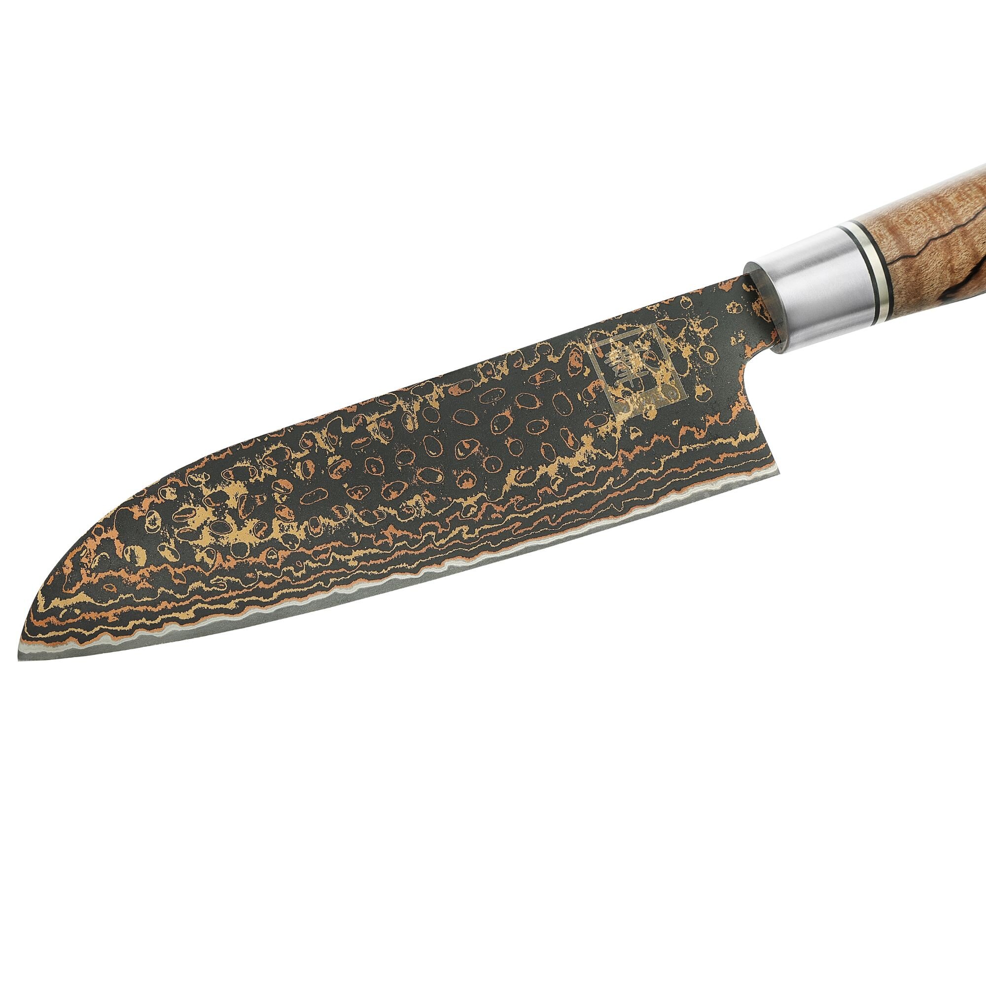 Zayiko BlackMagma - Santoku 16,5 cm - Damastmesser in schwarz mit Bronze- und Kupferelementen