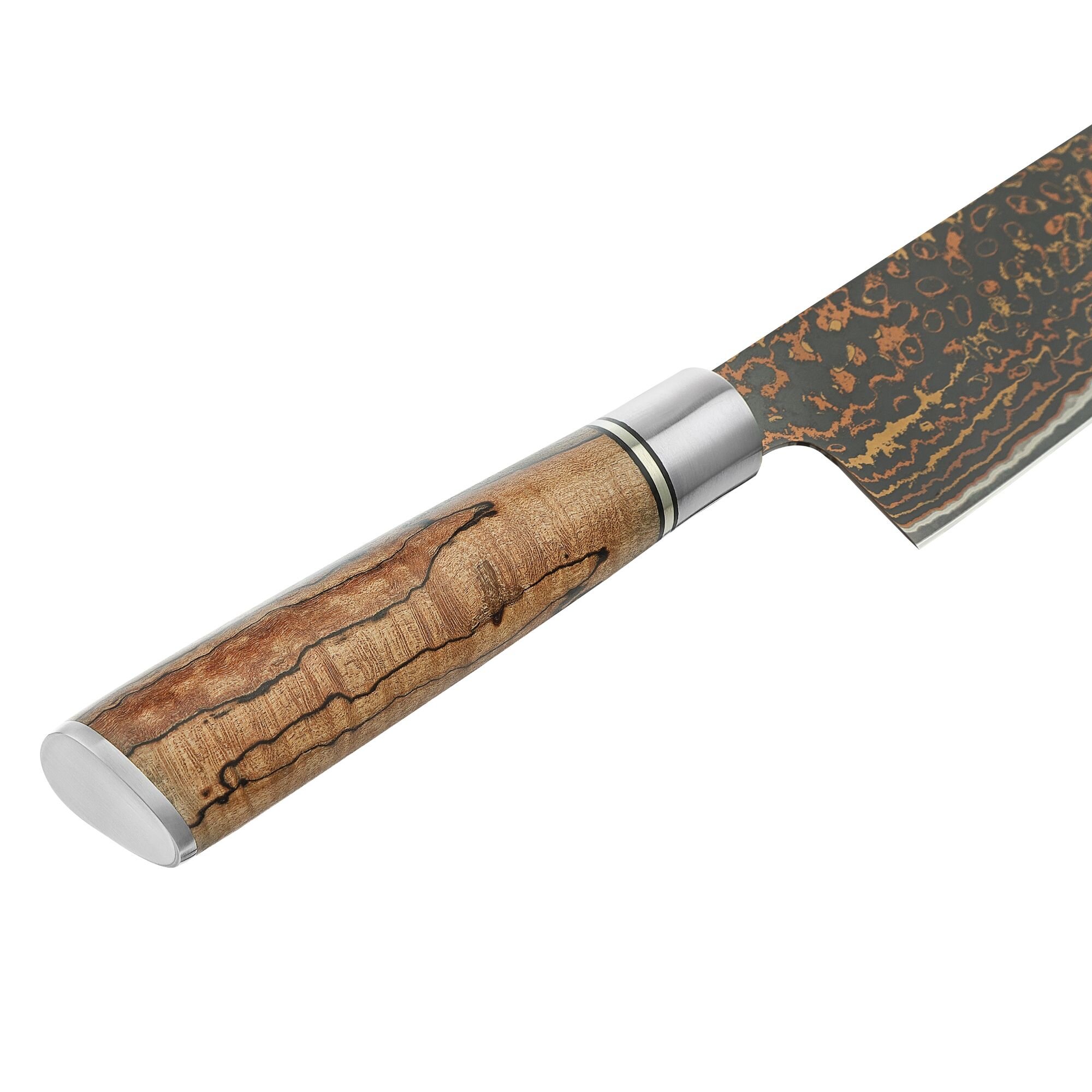 Zayiko BlackMagma - Santoku 16,5 cm - Damastmesser in schwarz mit Bronze- und Kupferelementen