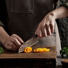 Zayiko BlackMagma - Santoku klein 12 cm - Damastmesser in schwarz mit Bronze- und Kupferelementen