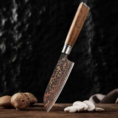 Zayiko BlackMagma - Santoku klein 12 cm - Damastmesser in schwarz mit Bronze- und Kupferelementen