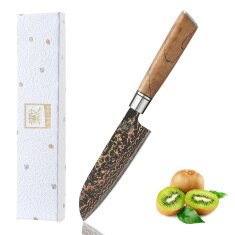 Zayiko BlackMagma - Santoku klein 12 cm - Damastmesser in schwarz mit Bronze- und Kupferelementen