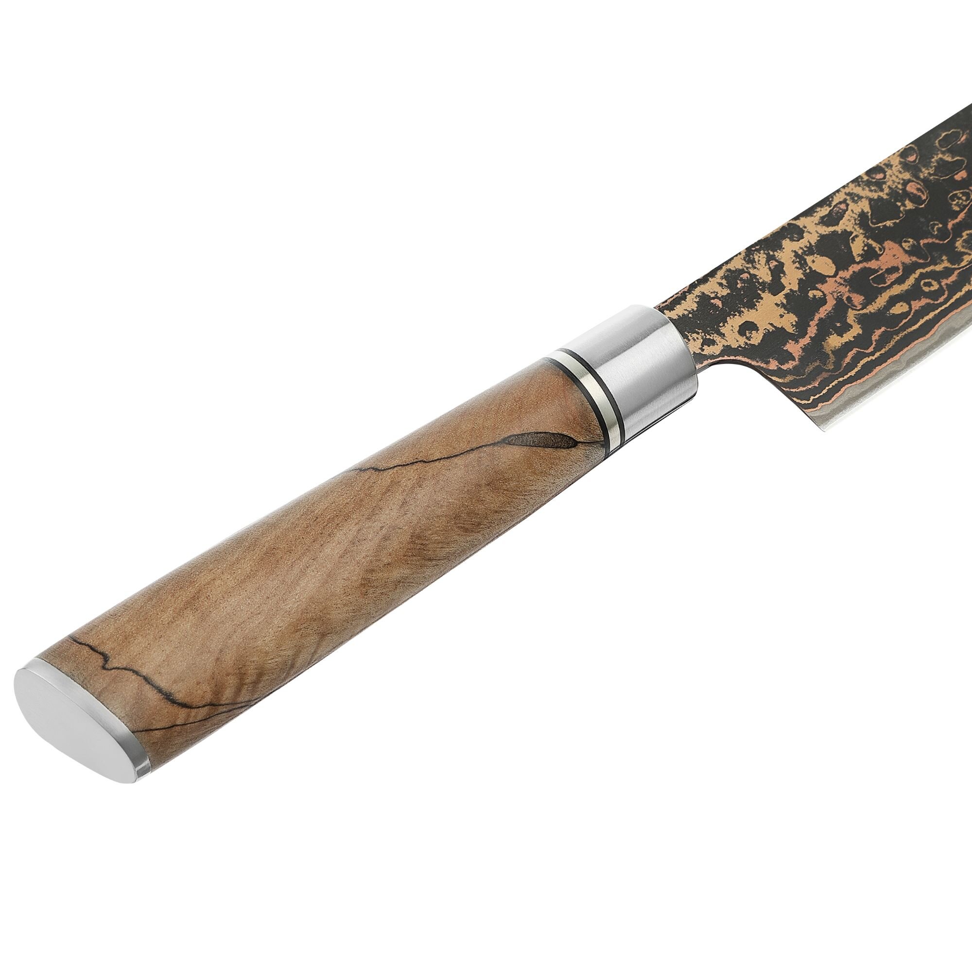 Zayiko BlackMagma - Santoku klein 12 cm - Damastmesser in schwarz mit Bronze- und Kupferelementen