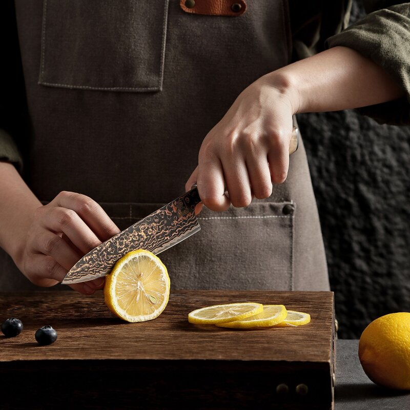 Zayiko BlackMagma - Allzweckmesser 14 cm - Damastmesser in schwarz mit Bronze- und Kupferelementen