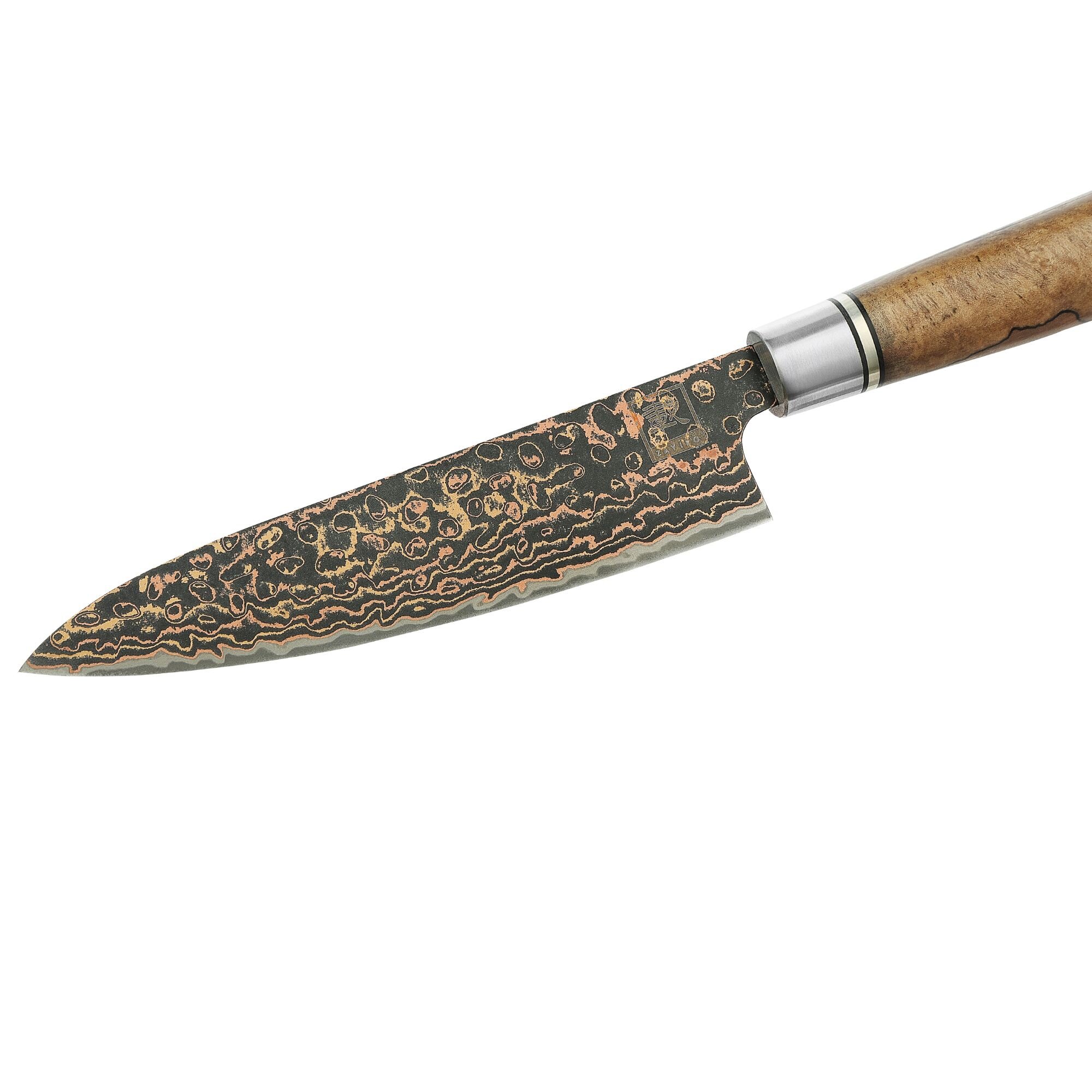 Zayiko BlackMagma - Allzweckmesser 14 cm - Damastmesser in schwarz mit Bronze- und Kupferelementen
