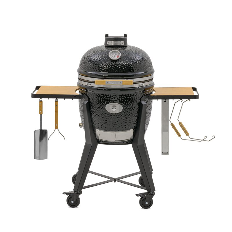 Keramikgrill Monolith Two.55 (Classic) inkl. Gestell mit Seitentischen, Schwarz