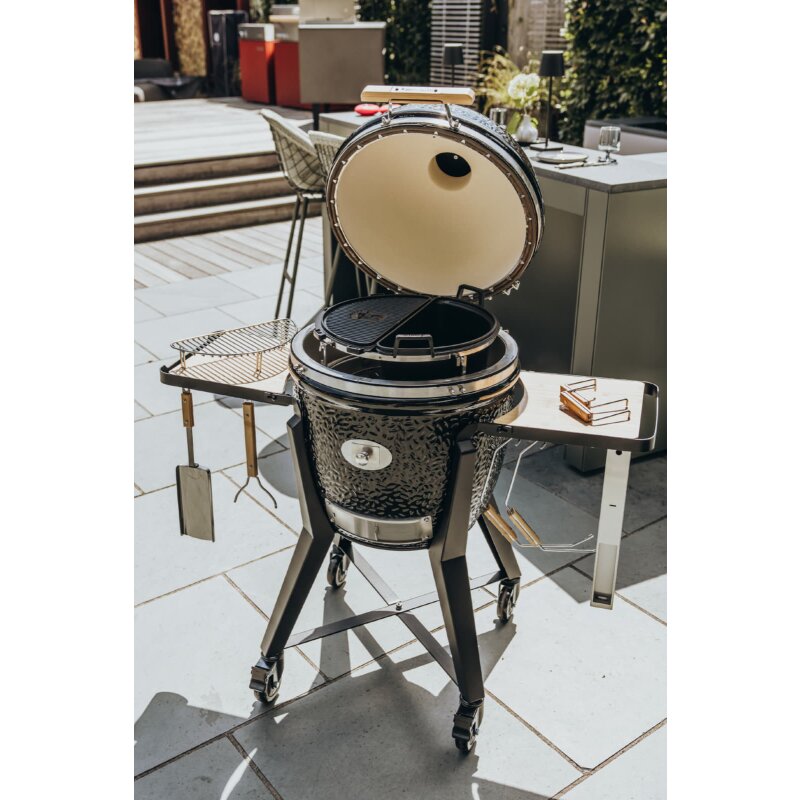 Keramikgrill Monolith Two.55 (Classic) inkl. Gestell mit Seitentischen, Schwarz