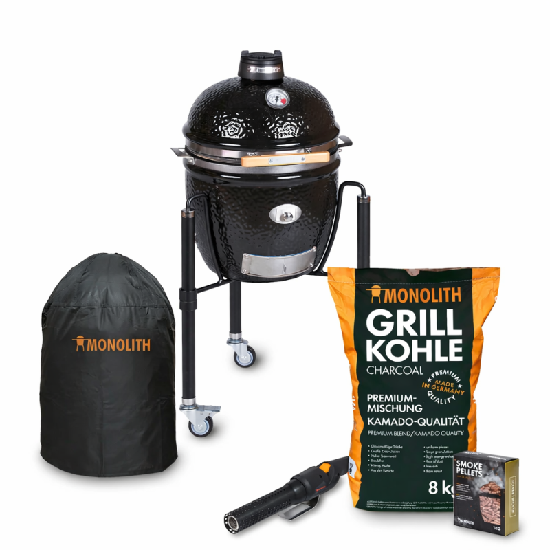 Keramikgrill Monolith Junior 2.0 Starterset, Pro- Serie, Schwarz