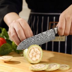 Zayiko Black Edition - 3er Set mit Messerblock - Santoku, kleines Santoku, Officemesser - Damastmesser aus schwarzem Stahl