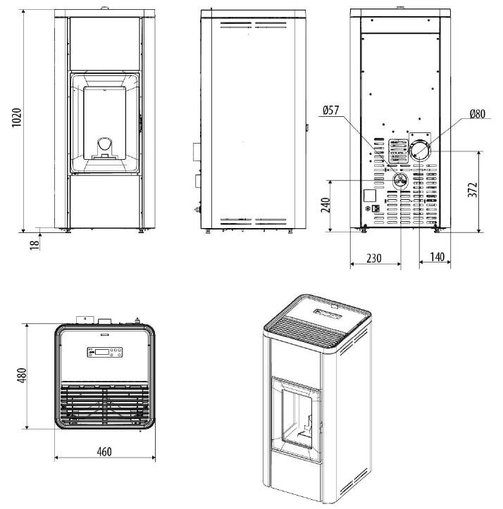 Pelletofen MCZ MIDA Air 8 R 5S (Anschluss hinten) - 8 kW - B-WARE