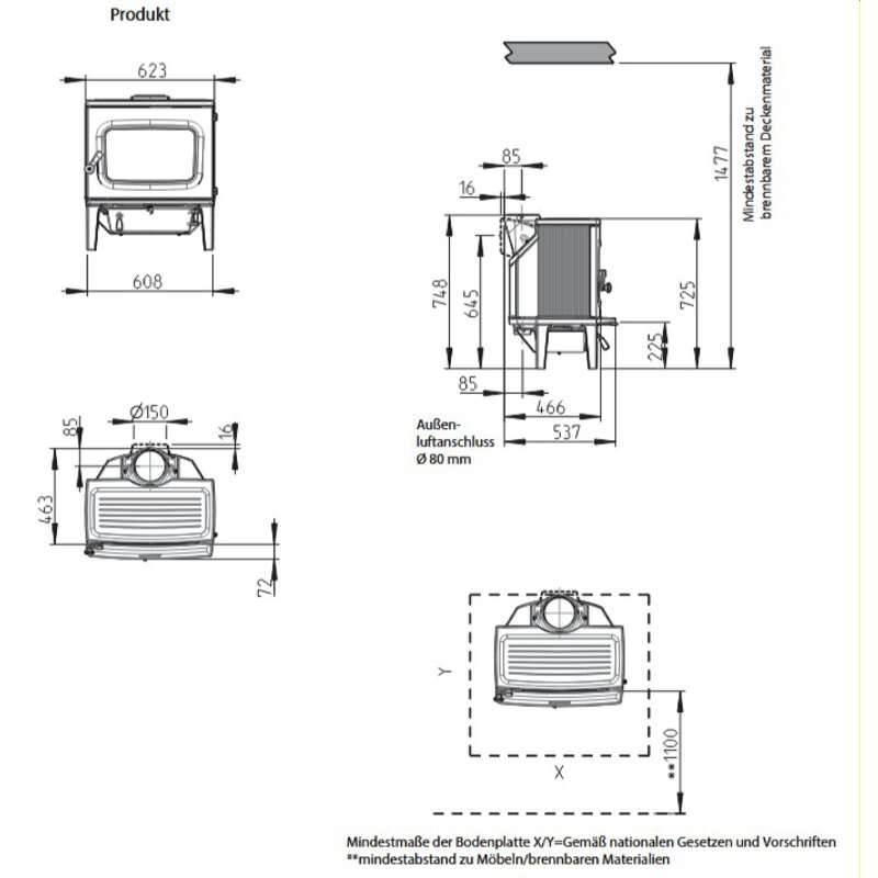 Kaminofen Gussofen Jotul F 405 - 7 kW - Schwarz (BP)
