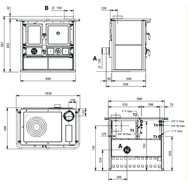 Küchenherd wassergeführt La Nordica TermoRosa DSA 16 Petra - 11 kW - Naturstein