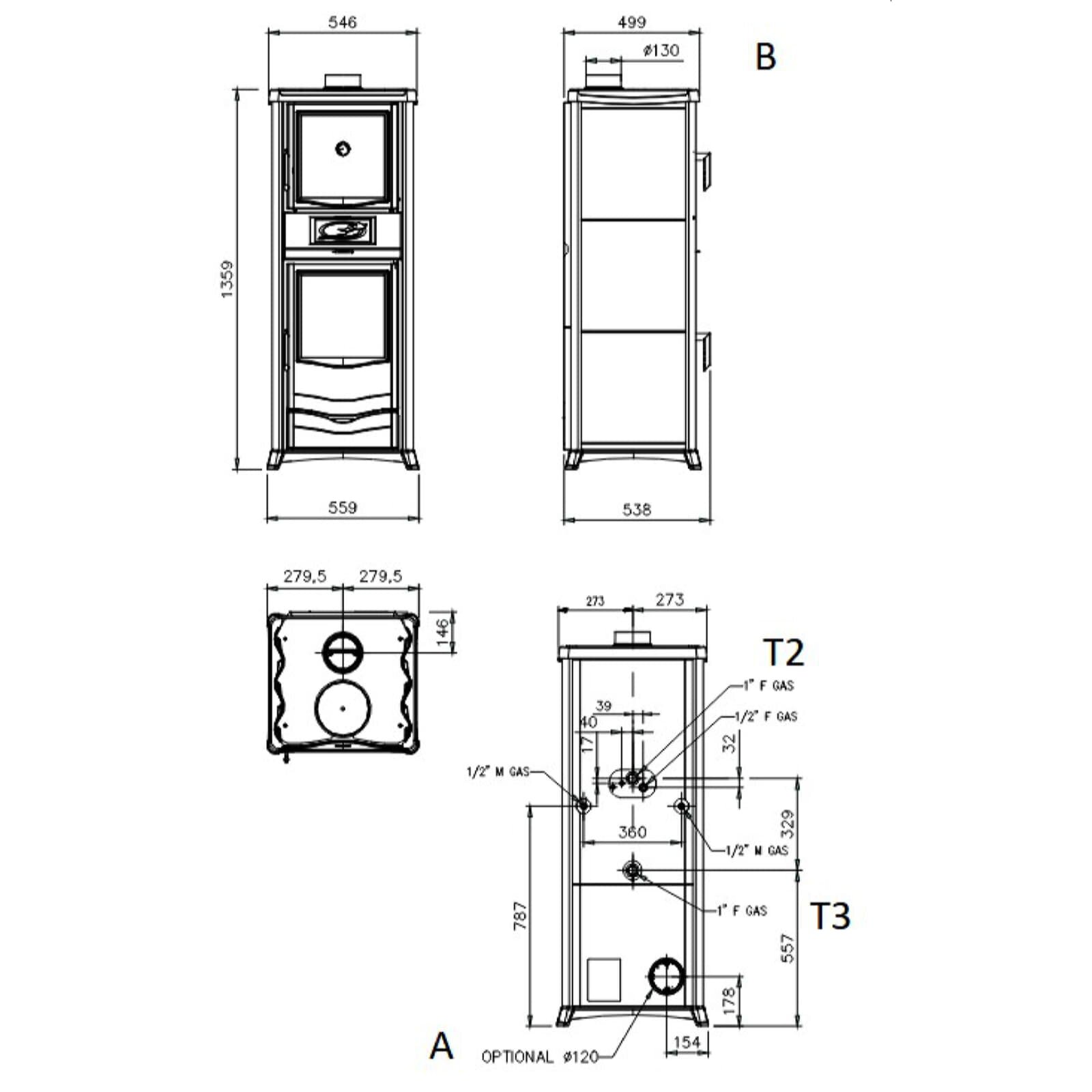 Kaminofen wassergeführt La Nordica TermoRossella Plus Forno DSA 16 Petra - 11,1 kW - Naturstein
