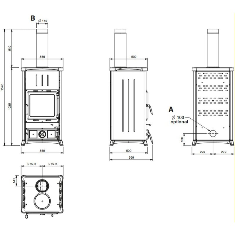 Kaminofen La Nordica Concita 16 Steel - 11,8 kW - Anthrazit Schwarz