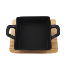 Mesa Dos eckige Gusspfanne mit Holzuntersetzer, 12,7 x 12,7 x 3,5 cm