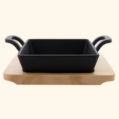 Mesa Dos eckige Gusspfanne mit Holzuntersetzer, 12,7 x...