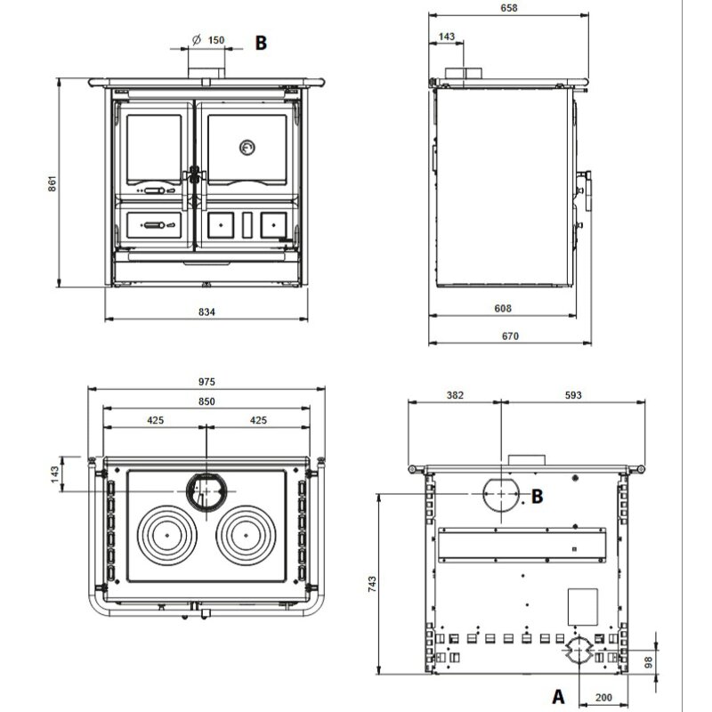 Küchenherd La Nordica Rosa L 16 Steel - 9,5 kW - Anthrazit Schwarz
