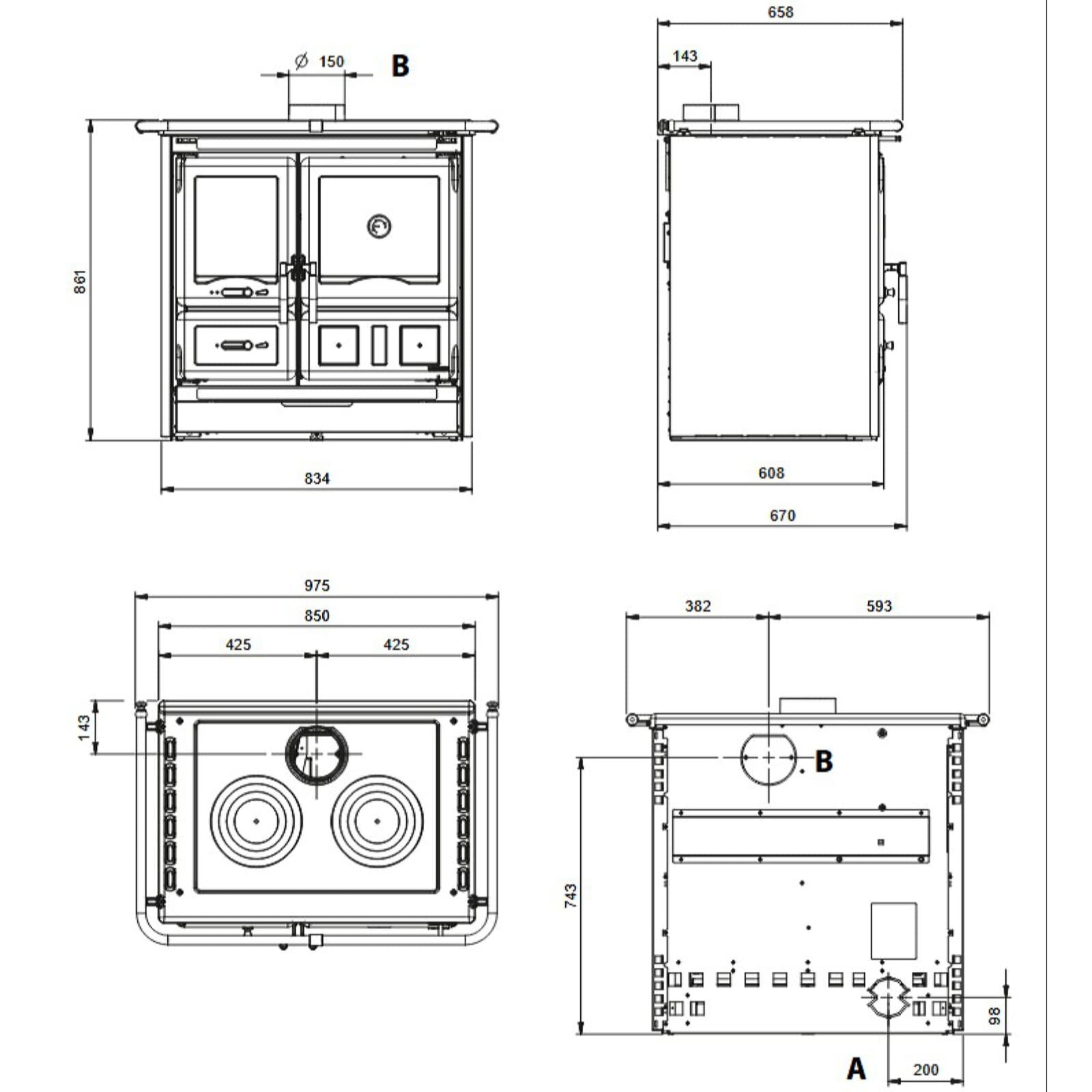 Küchenherd La Nordica Rosa L 16 Steel - 9,5 kW - Anthrazit Schwarz