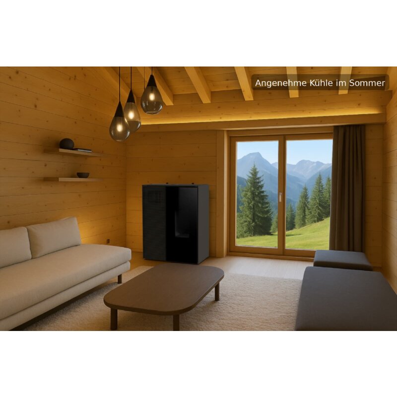 Pelletofen MCZ Eiko 365 R (Anschluss hinten) mit Kühlfunktion - 6 kW, Schwarz