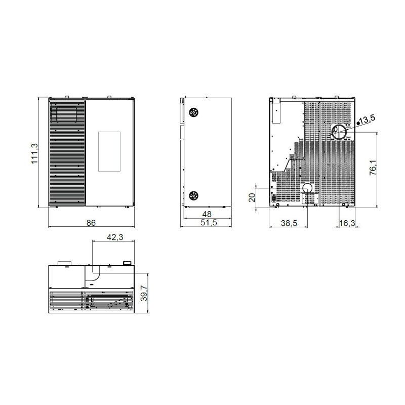 Pelletofen MCZ Eiko 365 R (Anschluss hinten) mit Kühlfunktion - 6 kW, Schwarz