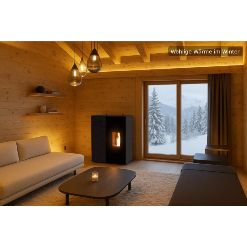 Pelletofen MCZ Eiko 365 R (Anschluss hinten) mit Kühlfunktion - 6 kW, Schwarz