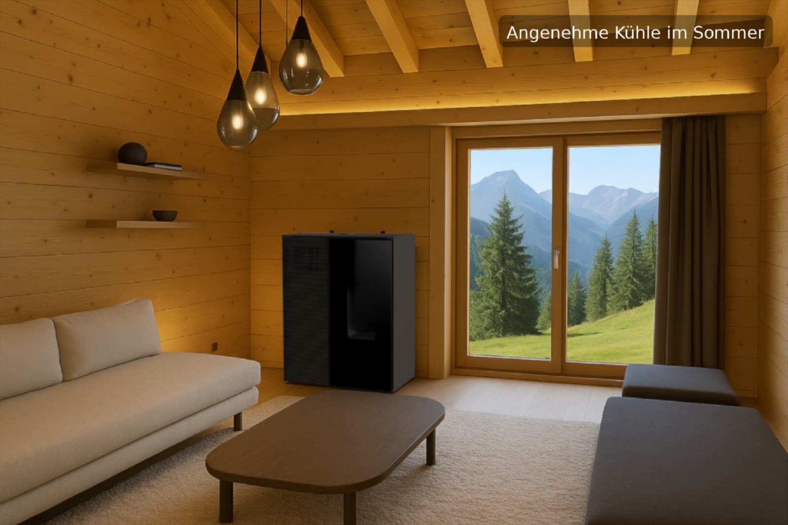 Pelletofen MCZ Eiko 365 R (Anschluss hinten) mit Kühlfunktion - 6 kW, Schwarz