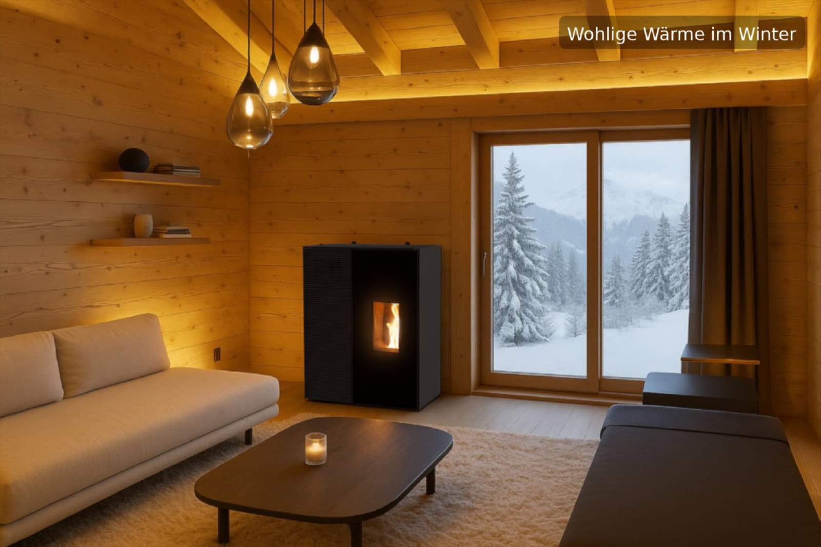 Pelletofen MCZ Eiko 365 R (Anschluss hinten) mit Kühlfunktion - 6 kW, Schwarz