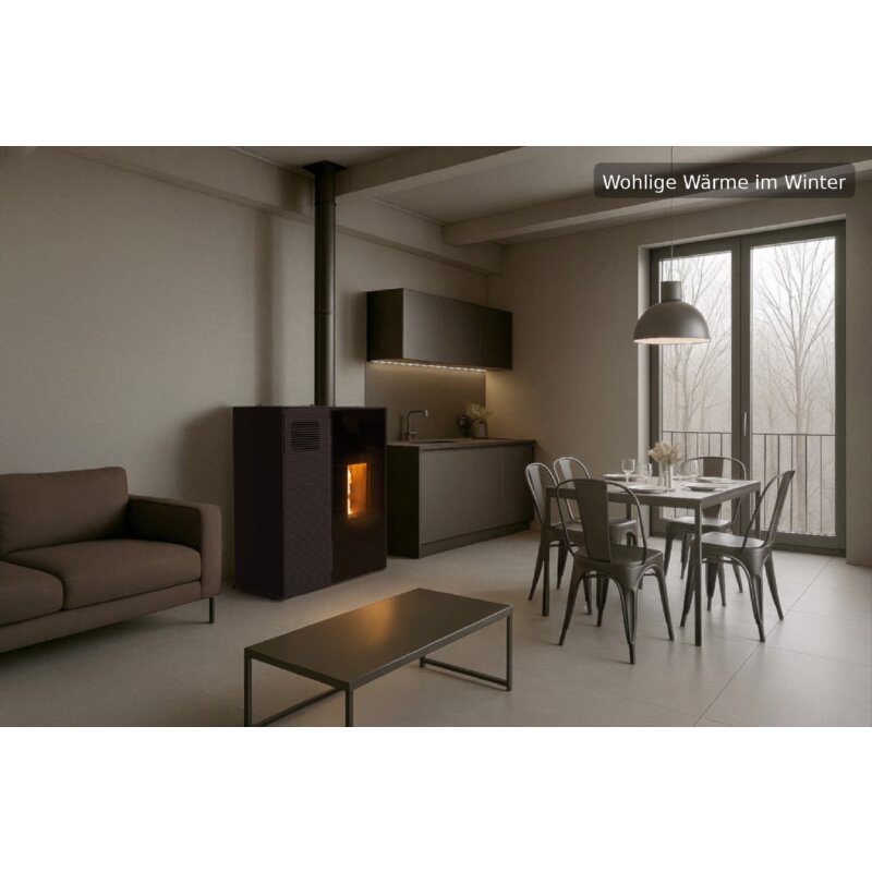 Pelletofen MCZ Eiko 365 Up (Anschluss oben) mit Kühlfunktion - 6 kW, Schwarz