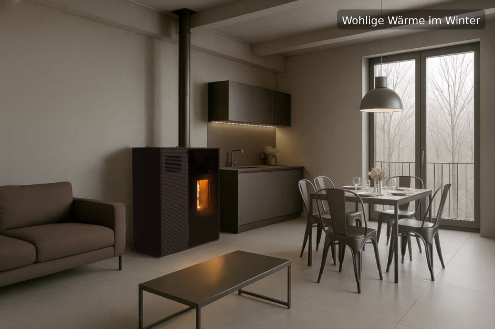 Pelletofen MCZ Eiko 365 Up (Anschluss oben) mit Kühlfunktion - 6 kW, Schwarz