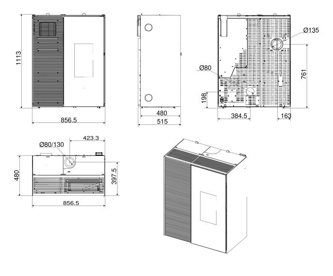 Pelletofen MCZ Eiko 365 Up (Anschluss oben) mit Kühlfunktion - 6 kW, Schwarz
