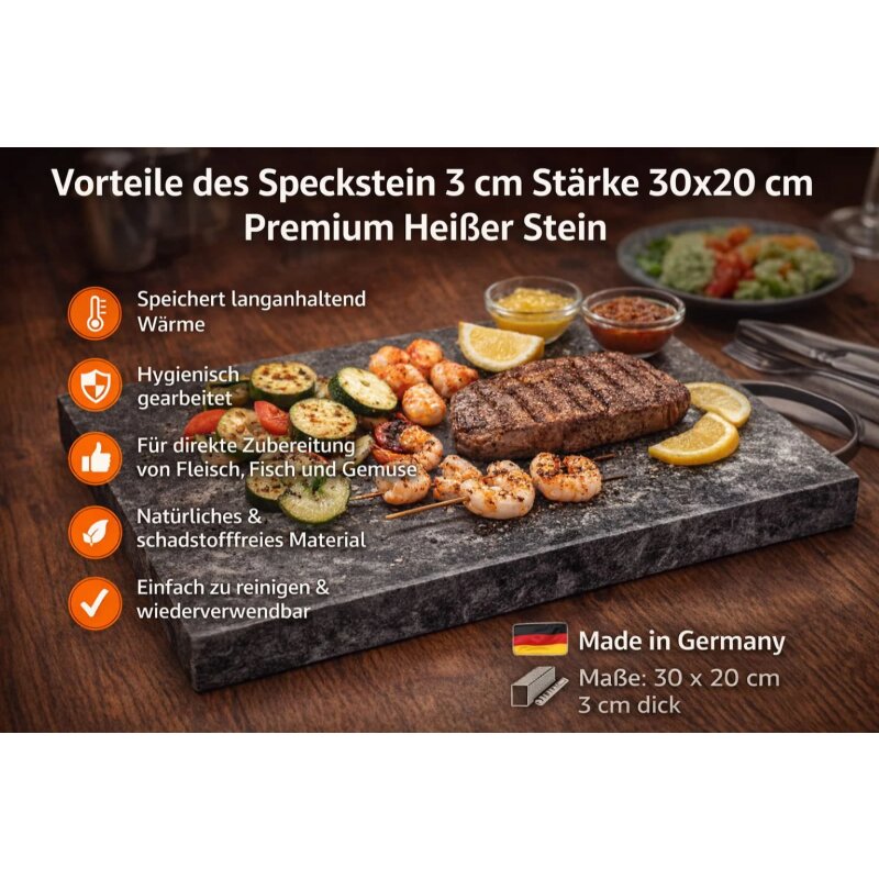 Slateex Speckstein Grillplatte 30 x 20 x 3cm