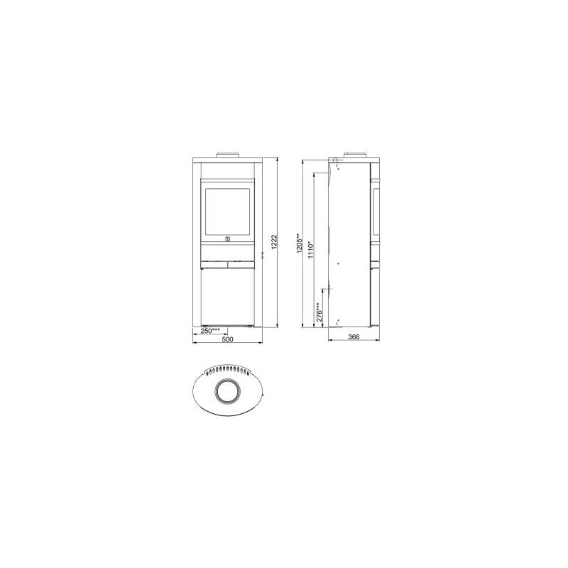Kaminofen SCAN 68-14 mit langen Stahlseiten, Griffe und Leisten Aluminium - 5,5 kW - Schwarz - AUSSTELLUNGSSTÜCK