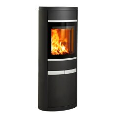 Kaminofen SCAN 68-14 mit langen Stahlseiten, Griffe und Leisten Aluminium - 5,5 kW - Schwarz - AUSSTELLUNGSSTÜCK