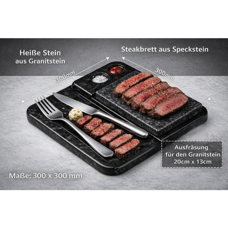 Slateex Premium Steaktablett - heißer Stein aus Granit und Speckstein